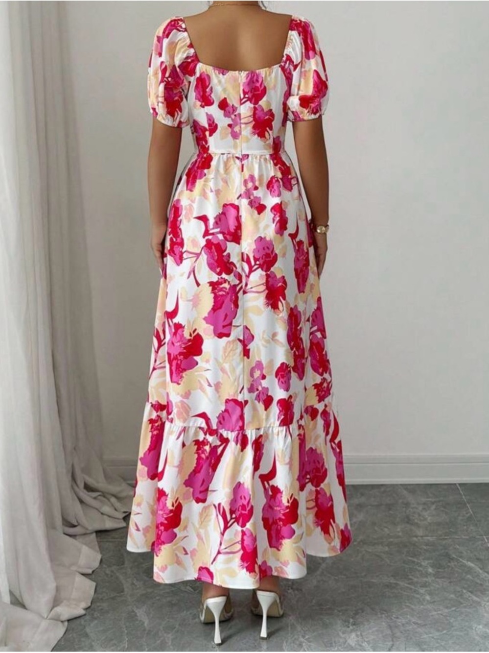 SHEIN Pink Floral Asymmetrical Maxi Dress